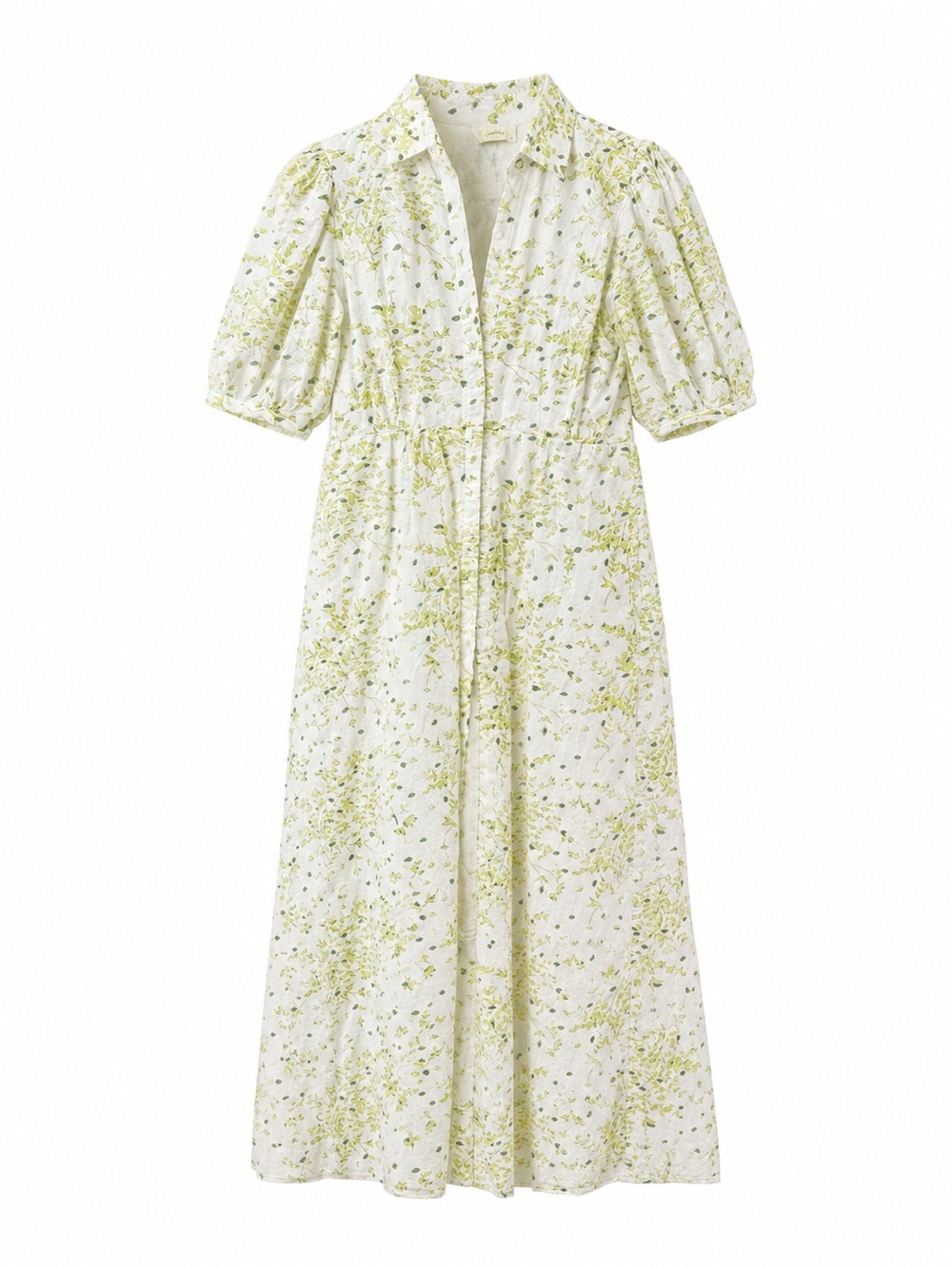 White & Lime Floral Maxi Dress with Puff Sleeves